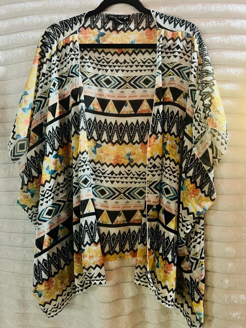 living doll Black & Orange Aztec Floral Kimono